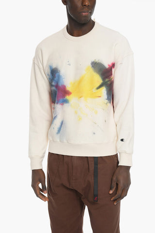 Crew Neck Tie Dye Motif Fleece Sweatshirt