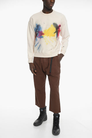 Crew Neck Tie Dye Motif Fleece Sweatshirt