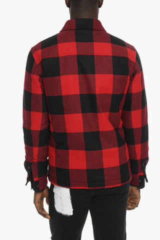 Wool Buffalo Checked ALASKAN Down Jacket with Snap Buttons