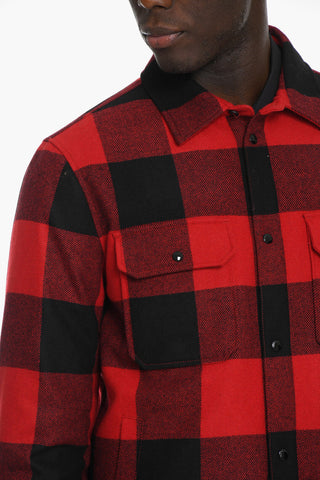 Wool Buffalo Checked ALASKAN Down Jacket with Snap Buttons