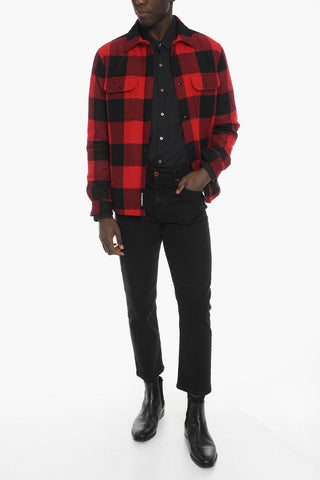 Wool Buffalo Checked ALASKAN Down Jacket with Snap Buttons