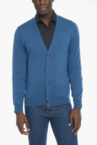 Lightweight Virgin Wool Cardigan with Contrast Buttons