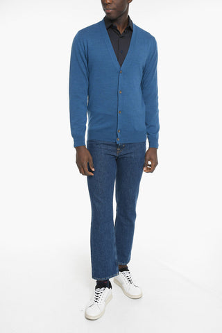 Lightweight Virgin Wool Cardigan with Contrast Buttons