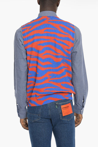 Two-Tone Animal Effect Sleeveless V-Neck Sweater