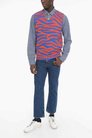 Two-Tone Animal Effect Sleeveless V-Neck Sweater