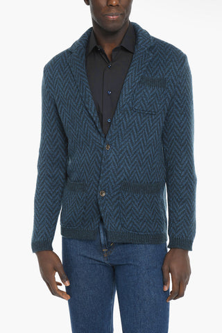 Patch Pockets Chevron-Motif EDO Cardigan