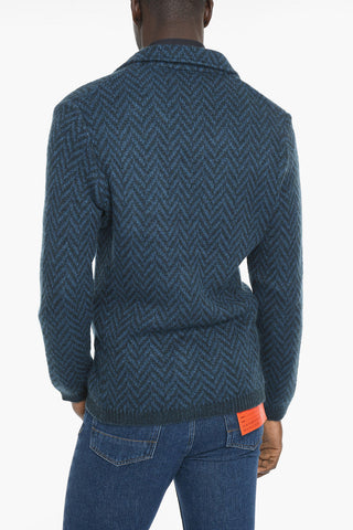 Patch Pockets Chevron-Motif EDO Cardigan