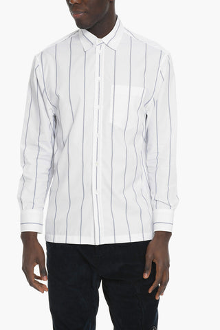 Camicia in Misto Cotone a Righe con Bottoni in Madreperla