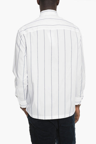 Camicia in Misto Cotone a Righe con Bottoni in Madreperla