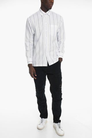 Camicia in Misto Cotone a Righe con Bottoni in Madreperla