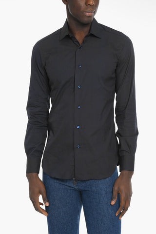 Spread Collar Cotton Blend Shirt