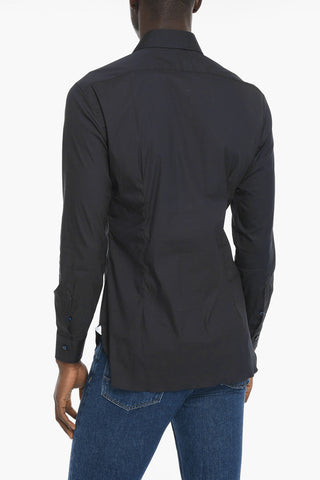 Spread Collar Cotton Blend Shirt