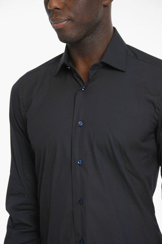Spread Collar Cotton Blend Shirt