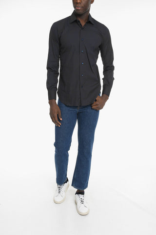 Spread Collar Cotton Blend Shirt