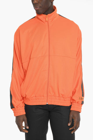 Standing Collar Zip-ip Sweatshirt with Contrast Logoed Bands
