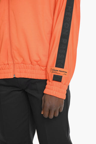 Standing Collar Zip-ip Sweatshirt with Contrast Logoed Bands