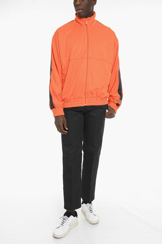 Standing Collar Zip-ip Sweatshirt with Contrast Logoed Bands