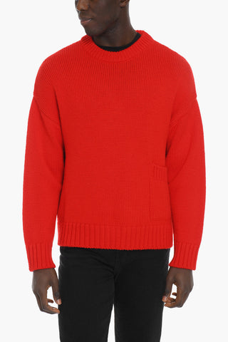 Virgin Wool Crew-neck Sweater with Patch Pocket
