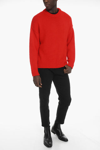 Virgin Wool Crew-neck Sweater with Patch Pocket