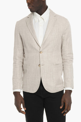 Unlined Blazer with Herringbone Pattern