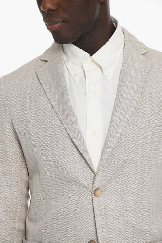 Unlined Blazer with Herringbone Pattern