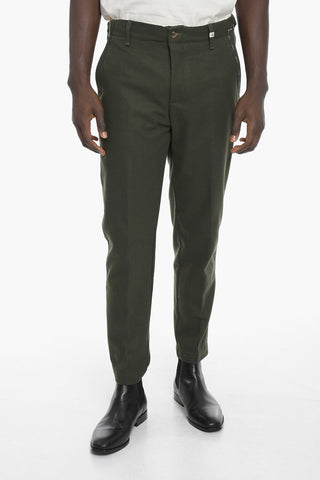 Wool Blend Slim Trousers with Visible Stitching