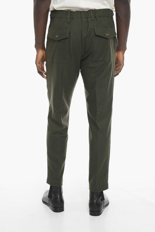 Wool Blend Slim Trousers with Visible Stitching