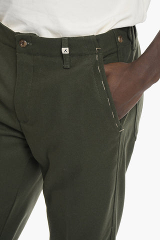 Wool Blend Slim Trousers with Visible Stitching