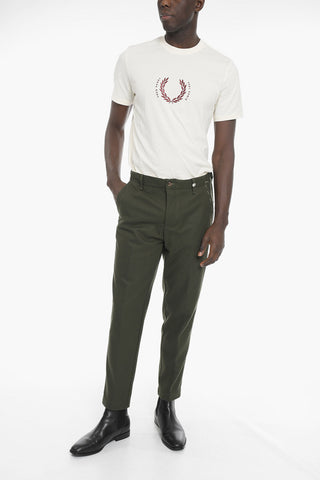 Wool Blend Slim Trousers with Visible Stitching