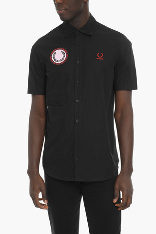 FRED PERRY X RS Short-sleeved Cotton Shirt with Logo Patch