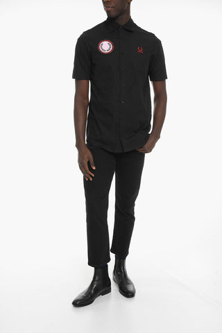 FRED PERRY X RS Short-sleeved Cotton Shirt with Logo Patch