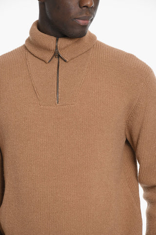 Turtle-neck Wool Blend Sweater with Half Zip
