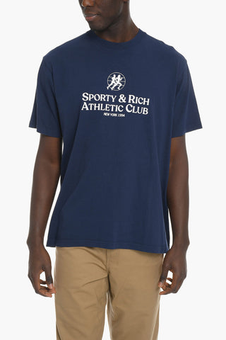 Solid Color Crew-neck T-Shirt with Contrasting Print