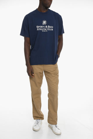 Solid Color Crew-neck T-Shirt with Contrasting Print