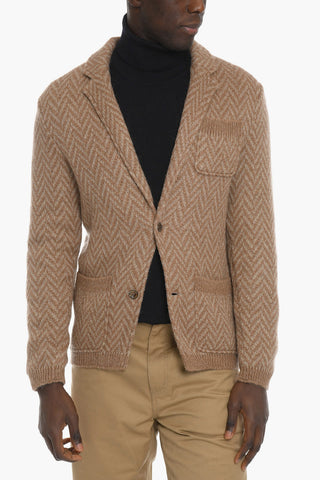 Chevron Motif EDO Cardigan with Patch Pockets