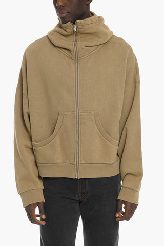 Felpa in Cotone Garzato con Cappuccio e Chiusura Zip