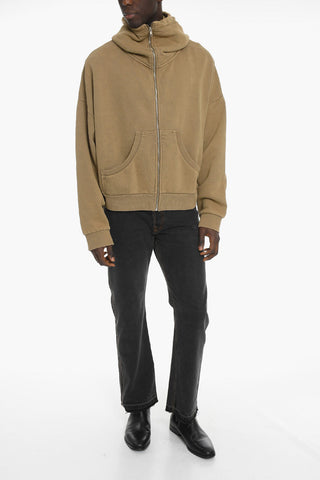 Felpa in Cotone Garzato con Cappuccio e Chiusura Zip