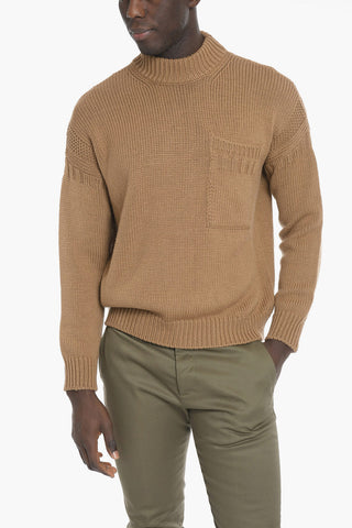 Turtle-neck Wool Sweater with Breast Pocket