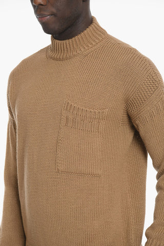 Turtle-neck Wool Sweater with Breast Pocket