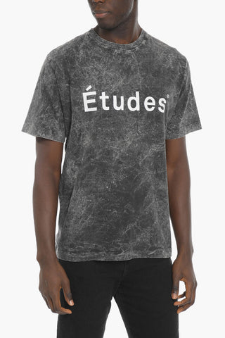 T-Shirt Girocollo Effetto Acid-Wash con Logo Stampato