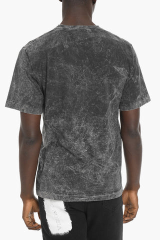 Acid-Wash Effect Crew-neck T-Shirt with Printed Logo
