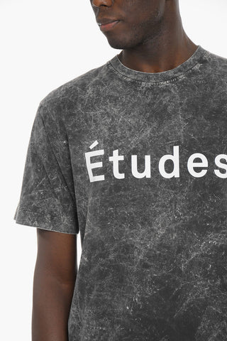 T-Shirt Girocollo Effetto Acid-Wash con Logo Stampato