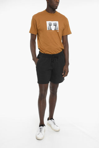 Drawstring Waist Fleeced-Cotton Shorts