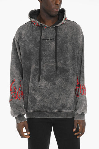 Acid-Wash Effect Hoodie with Contrasting Embroidery