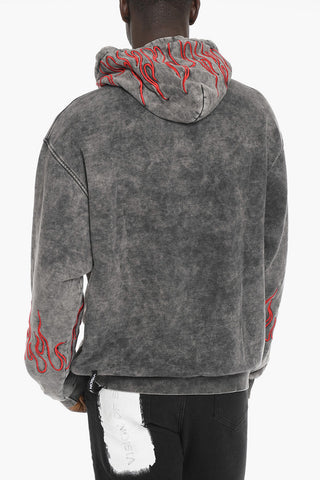 Acid-Wash Effect Hoodie with Contrasting Embroidery