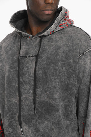 Acid-Wash Effect Hoodie with Contrasting Embroidery
