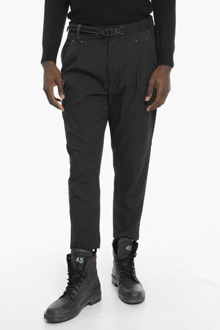Double-pleated Cropped Stretch Pants with Buckle
