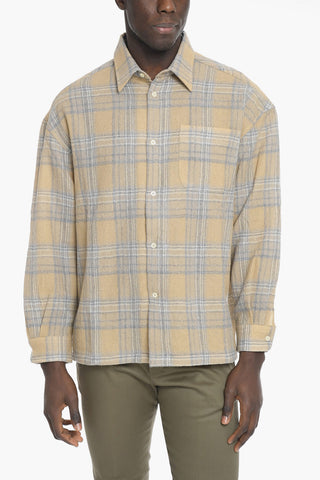Plaid Motif Virgin Wool Shirt with Breast Pocket