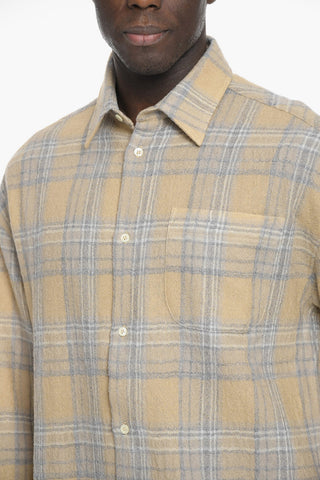 Plaid Motif Virgin Wool Shirt with Breast Pocket