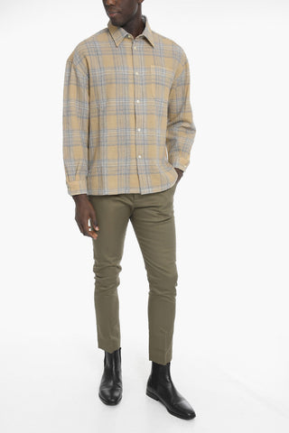 Plaid Motif Virgin Wool Shirt with Breast Pocket